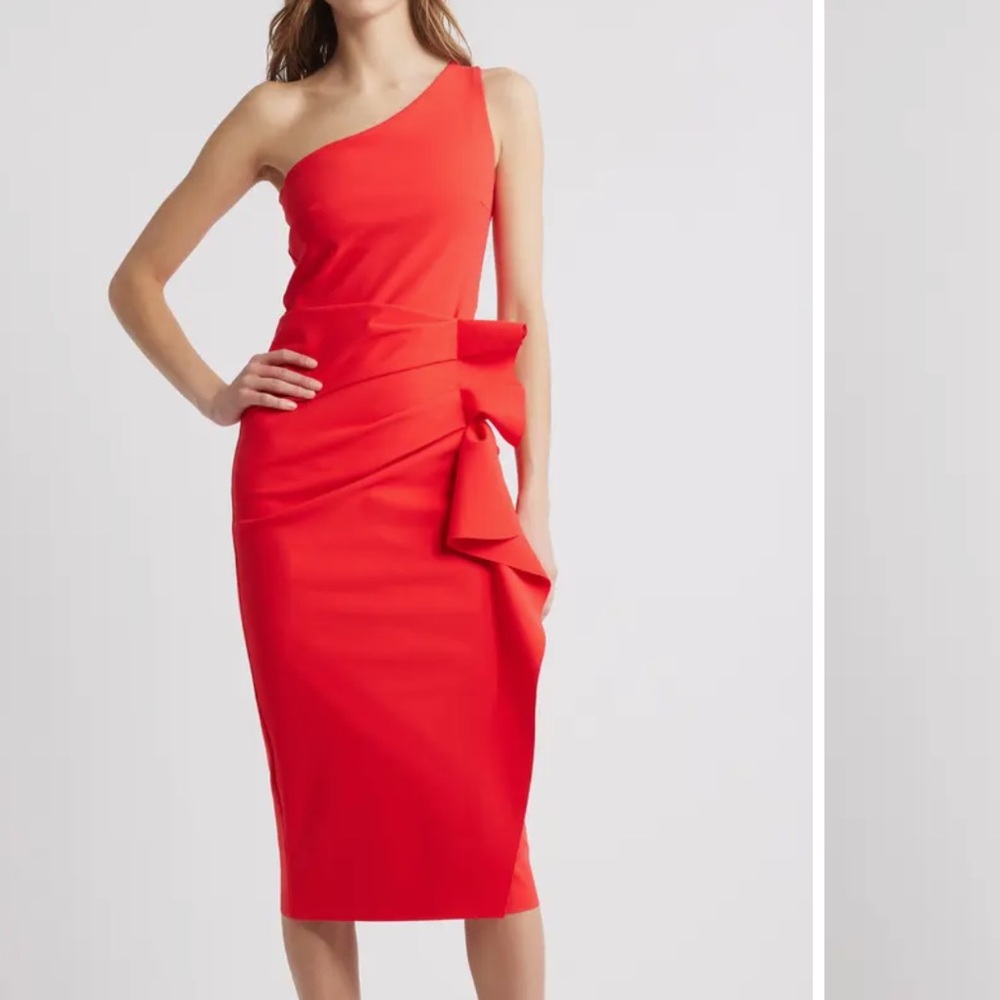 Chiara Boni La Petite Robe Nihal Side Ruffle One-Shoulder Cocktail Dress,SIZE 2